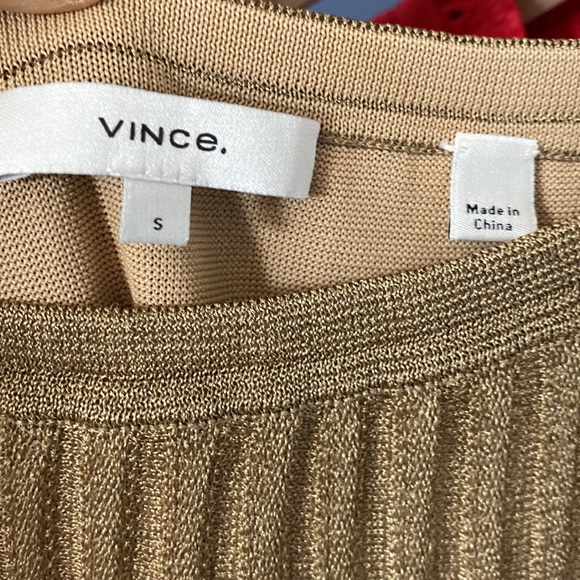 VINCE Pleated Metallic Crochet-Knit Midi Skirt Bronze - Picture 3 of 11